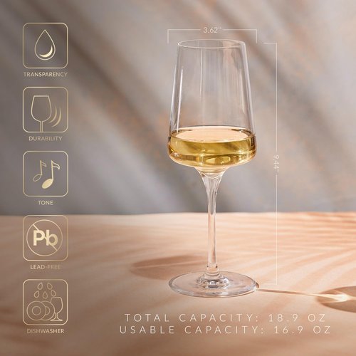Krosno White and Sparkling Wine Glasses, 6 piece set, 13.52 oz , Infinity Collection, Elegant, Crystal Glass, Lead-free Glass, Dishwasher Safe, Made in Europe