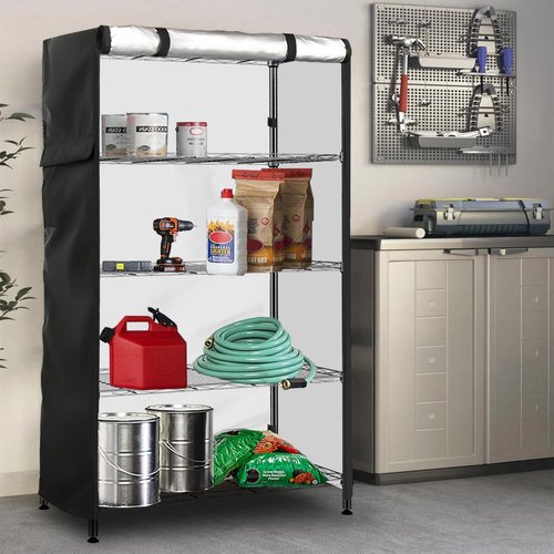 Exokugo Wire Shelf Cover,600D Heavy Duty 100% Waterproof Shelf Covers for Wire Shelving,Outdoor Storage Shelves Cover for Metal Rack,60" W x 24" D x 72" H,Black