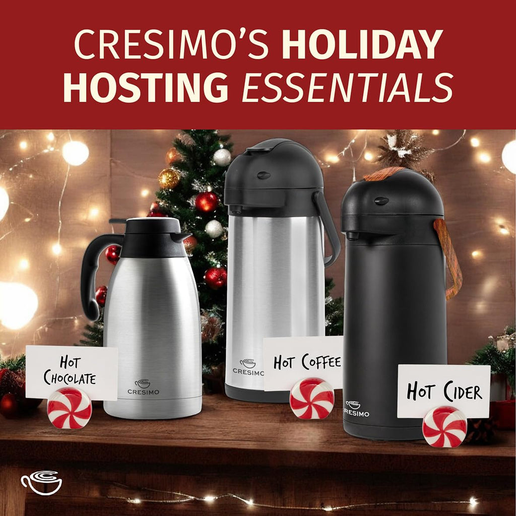 Thermal Coffee Carafe 102Oz w/Wood Trim, Keeps Coffee Hot for 12Hrs & Cold for 36Hrs-Premium Stainless Steel Carafe for Hot Liquids, Easy One-Handed Dispensing for Office, Home, Party, Durable Airpot