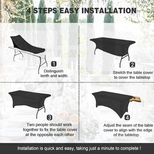 FOLINS&HOME Black 4ft Fitted Rectangle Tablecloth - Water-Resistant Spandex Cover for Events