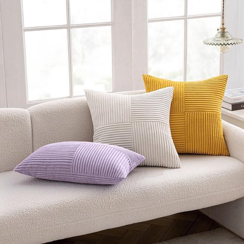 MIULEE Purple Decorative Throw Pillow Covers 18x18 Inch for Couch Bed Sofa Pack of 2 Lavender Boho Farmhouse Throw Pillows Soft Cross Corduroy Patchwork Textured Cushion Cases