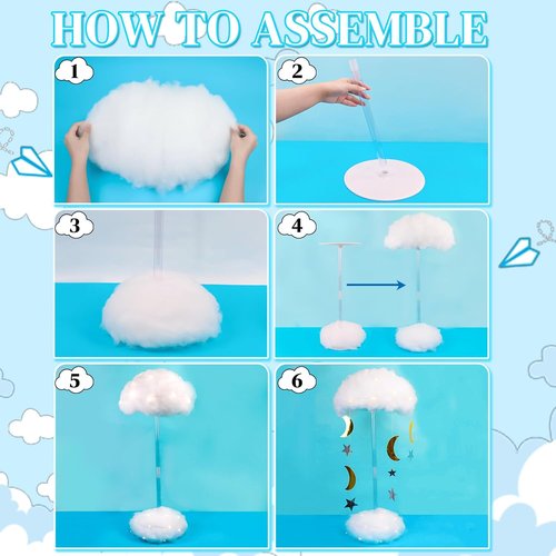 **3D Fluffy Cloud LED Light Kit - Hanging & Table Centerpiece Decor for Baby Showers, Nurseries & Parties**