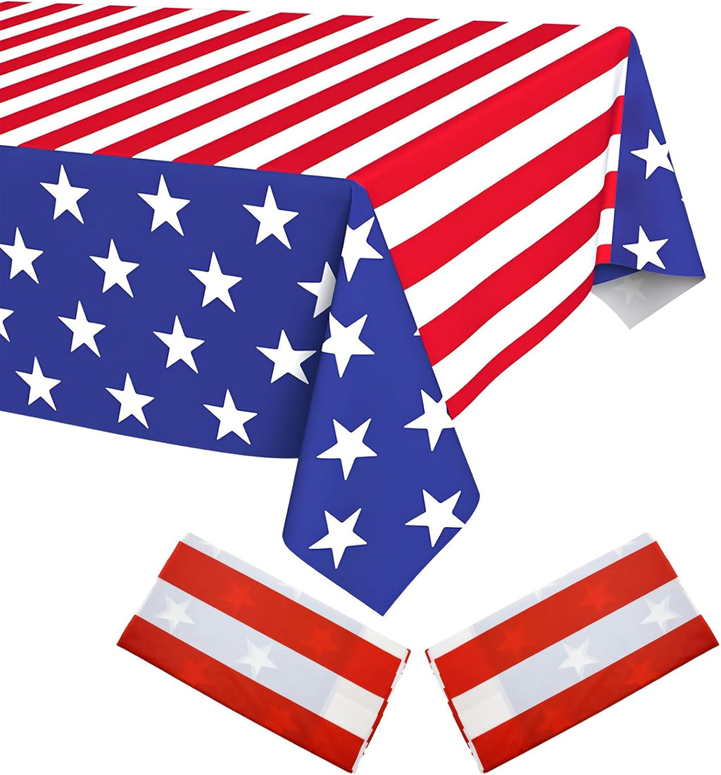 Skiennix Disposable Patriotic Tablecloths - American Striped & Star Design | 54"x108" for 4th of July Celebrations