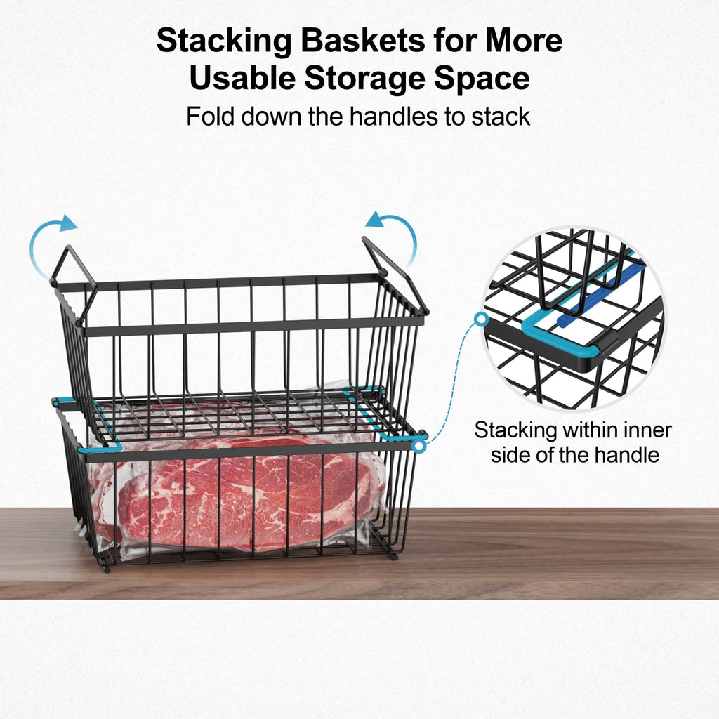 iSPECLE Chest Freezer Organizer Bins- 15.2" ~ 17.5" Freezer Baskets for Chest Freezer, Fit 5 Cu.Ft, Adjustable Hanging Baskets, 2 Pack Black