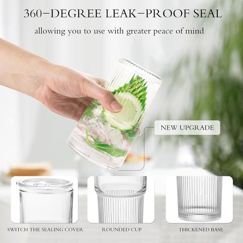 Luiaiog Glass Cups with Lids & Straws - 18.5oz Reusable Tumbler, Shatter-Resistant Design for Iced Coffee & Smoothies