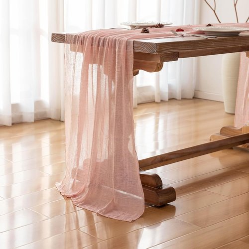 Keketoarrange Pink Cheesecloth Table Runner - 120 Inch Rustic Boho Decor for Weddings & Parties