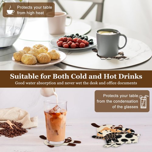 OT-NVWOZR Cute Cat Coasters for Desk, Funny Woven Coaster for Decoration, Creative Gifts for Cat Lovers, Crochet Insulation Knitted Coasters for Coffee Tea Table Desktop Protection (4, Style B)