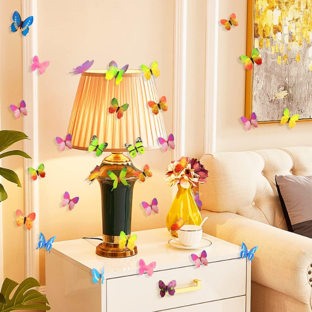 Skiennix 60pcs Butterfly Wall Decor - Vibrant Plastic Wall Art for Parties & Events | Removable Stickers