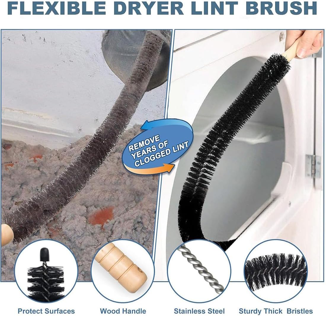 Skiennix Dryer Vent Cleaning Kit - Universal Lint Vacuum Attachment with Flexible Hose & Brush | Quick Lint Removal