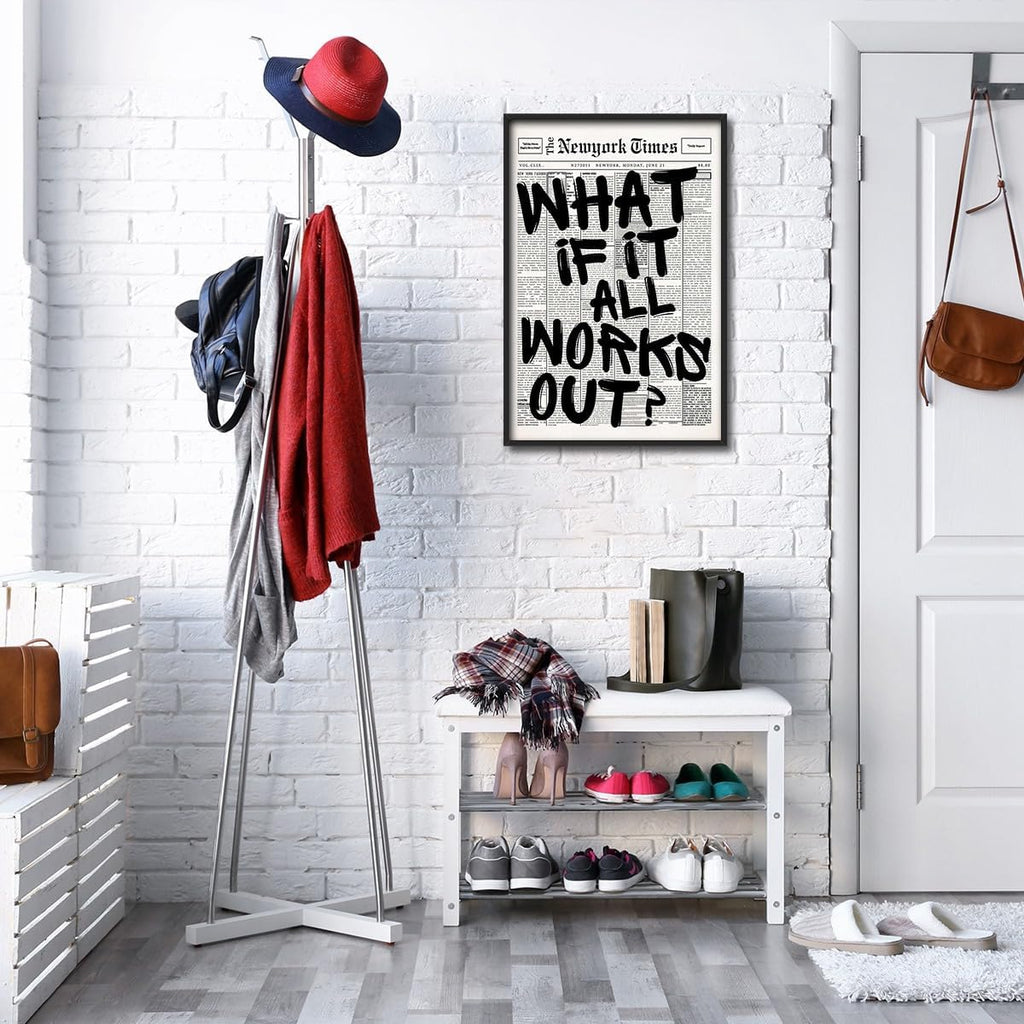 Skiennix Trendy Black and White Framed Wall Art | "What If It All Works Out" Poster for Preppy Dorm Decor