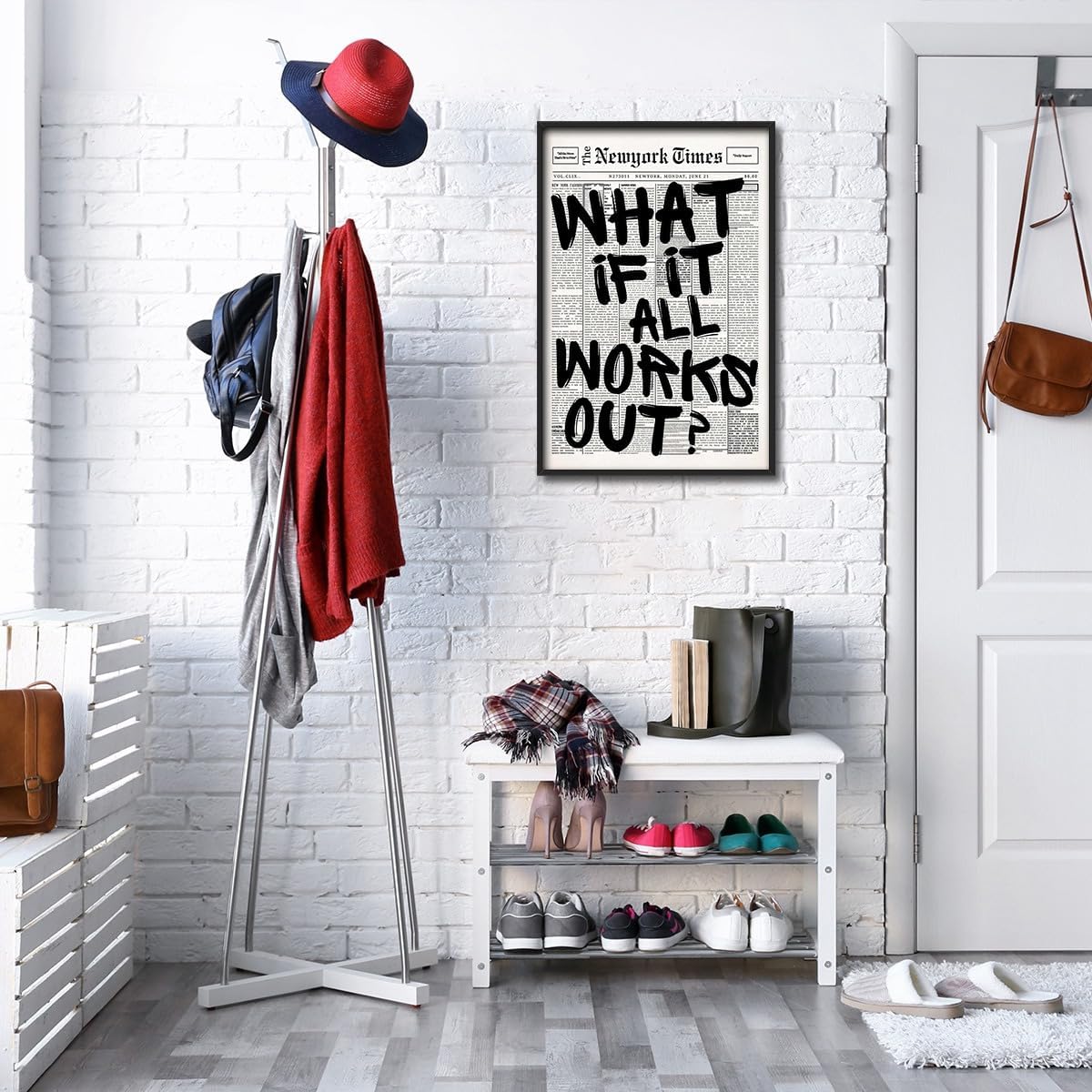 Skiennix Trendy Black and White Framed Wall Art | "What If It All Works Out" Poster for Preppy Dorm Decor