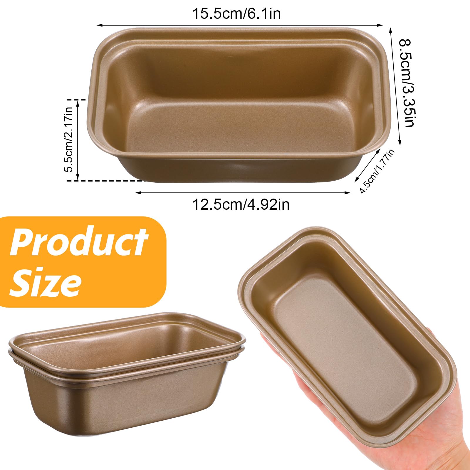 MAQUITA 12 Pcs Mini Loaf Pans for Baking Bread, 6.1 x 3.3 x 2.1 Inches Small Banana Bread Pan Nonstick, Rectangle Carbon Steel Baking Pan for Oven Available Homemade Bread Meatloaf Loaf Cake, Gold