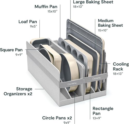 Caraway Nonstick Ceramic Bakeware Set - 11 Pieces of Assorted Baking Pans & Cooling Rack | Non-Toxic, PTFE & PFOA Free - Cream