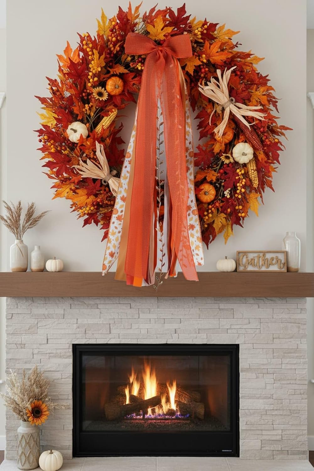 YKW 27" Fall Ribbon Wreath Bow - Large Autumn Decor with Metal Clip for Thanksgiving | 12 Layers