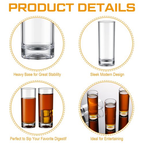 FillTouch 100 Pcs Shot Glasses Set 2.2 oz Mini Shot Cup Bulk, Clear Plastic Unbreakable Base Plastic Glass for Custom, Birthday Wedding Guest Gift (Tall)