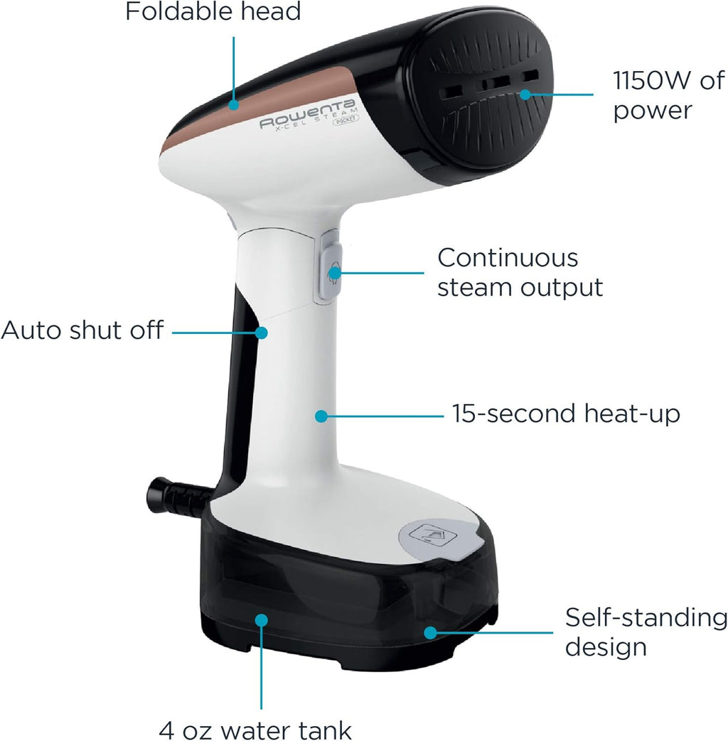 Rowenta Handheld Clothes Steamer - 15-Second Heat-Up, 4 Ounce Capacity, 1150 Watts | Portable Travel Essential, White