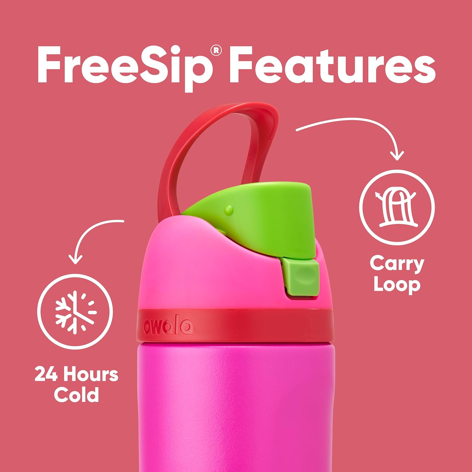 Owala Kids FreeSip Insulated Stainless Steel Water Bottle - BPA-Free, 16 oz, All the Berries Design