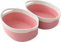 JMvicyroam Woven Basket - Small Rope Storage Bin with Handles & Ribbon | 2-Pack White & Pink Gift Organizer for Shelves and Closets