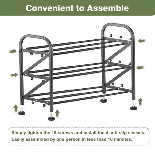 Atrastout 3-Tier Shoe Rack for Closet, 16"-33" Expandable ShoeRackAdjustable for Entryway Closet Doorway SturdyMetal, Black