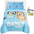 Bluey Bedding Set - Bundle with Bedspread, Flat Sheet, Fitted Sheet, Pillowcase for Twin Bed Plus Stickers, More | Bluey Bedroom Decor for Boys, Girls