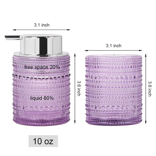 Tonxus Purple Bathroom Accessory Set, Glass Foam Soap Dispenser and Toothbrush Holder Set, Bathroom Soap and Toothbrush Holder Set, Glass Foaming Hand Soap Dispenser for Countertop Decor