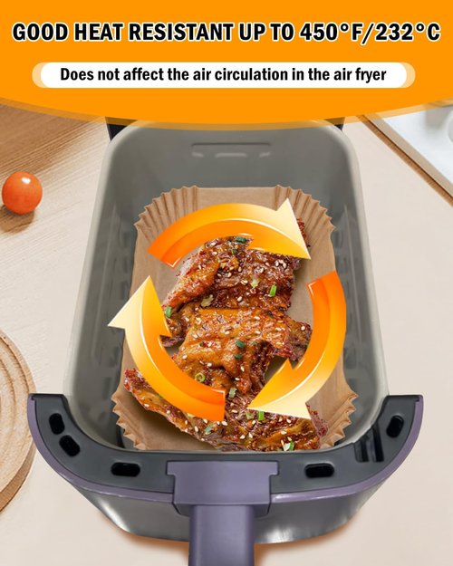 Bella Air Fryer Disposable Paper Liners - 130PC Food Grade Non-Stick Parchment for Easy Cleanup | Rectangle