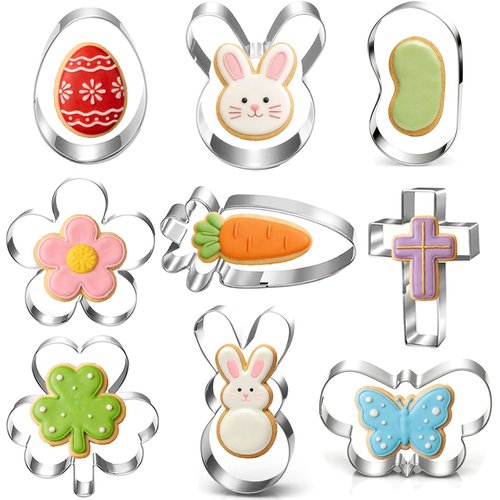 LUBTOSMN 9-Piece Mini Easter Cookie Cutter Set, Shamrock, Bunny, Egg, Carrot, Flower, Butterfly and Bean Shapes - Dishwasher Safe Stainless Steel Molds for Spring Easter and St. Patrick's Day Decor