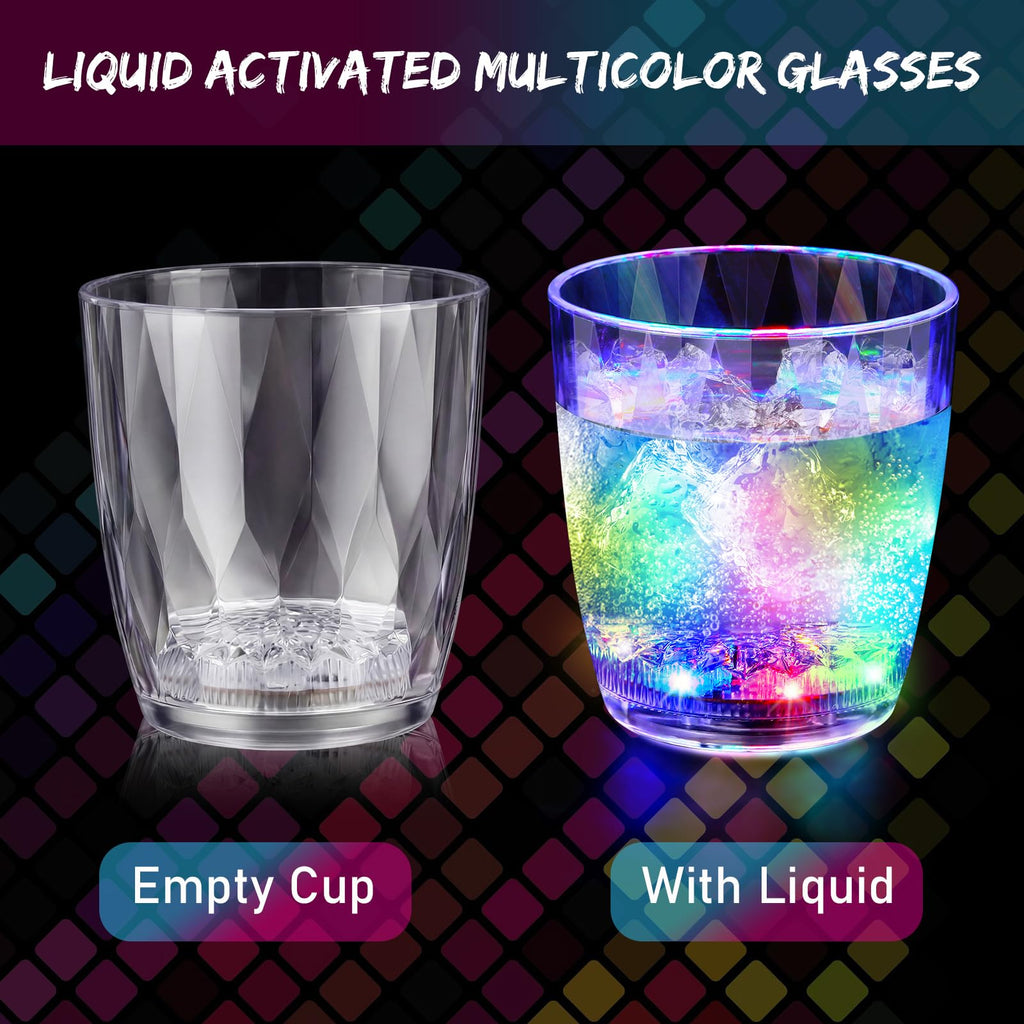 Potchen 6 Pcs 10 oz Plastic Light up Glasses LED Cups for Night Drinking Liquid Activated Glow Party Favor Multicolor Neon Shot Glasses for Disco Bar