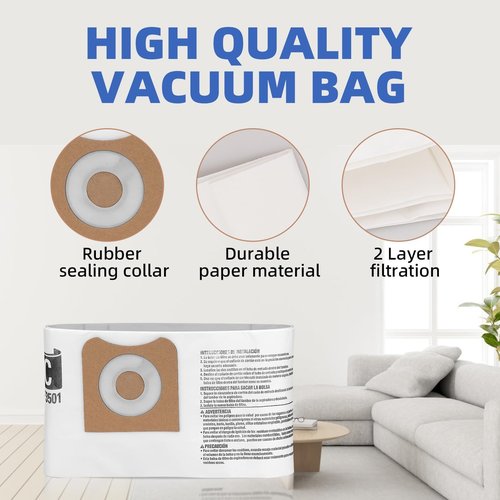 VF3501 Shop Vac Bags for Ridgid & Workshop 3-4.5 Gallon Vacuums - Replacement Dust Collection Bag - Replace Part# 23738 Size C WS32045F（12Pack)