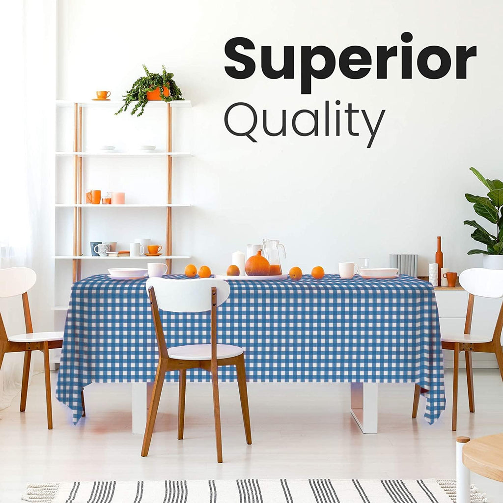 Skiennix 14-Pack Plastic Blue Gingham Checkered Picnic Tablecloths - 54x108 in. Disposable Covers for Parties, Weddings & Events