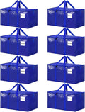 Skiennix Extra Large Heavy-Duty Moving Bags - 8 Pack with Reinforced Handles & Zippers | Blue Storage Totes for Clothes & College Supplies