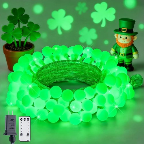 JMEXSUSS 100 LED Globe String Lights - 33ft Indoor/Outdoor Green Lights with 8 Modes for Festive Decor