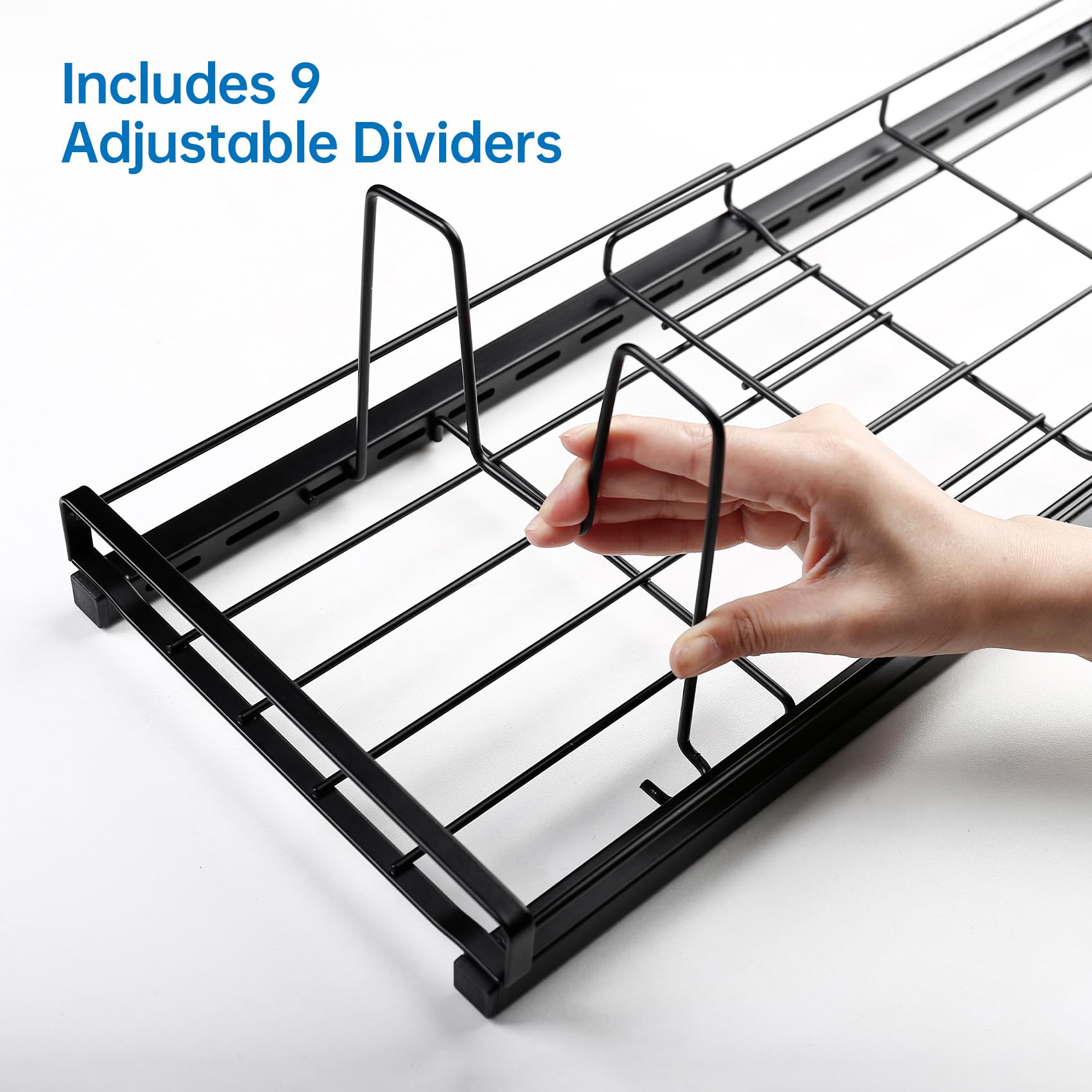 GAGUIUP Premium Adjustable Kitchen Bakeware and Pan Organizer - Food Container Lid Organizer Ideal for Cabinet, Drawers, Cupboard, Pantry Storage, Matte Black