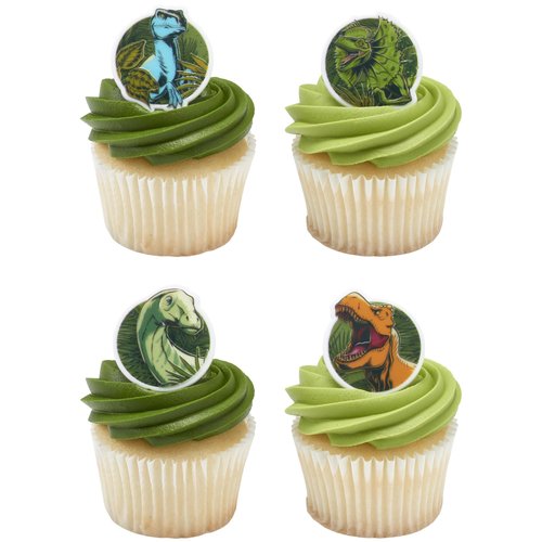 DecoPac Jurassic World Cupcake Rings, 24 Dinosaur Cupcake Decorations For Birthday, Party, Celebrations- 24 Pack