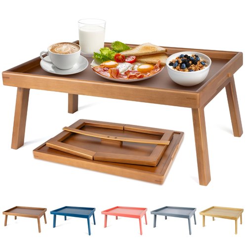 Bmboryxa Large Bed Table Tray with Support Bar and Foldable Legs, Bamboo Breakfast Food Trays Table for Bed Sofa Eating and Laptops, TV Lap Tray Table on Couch (Applied for Invention Patent)