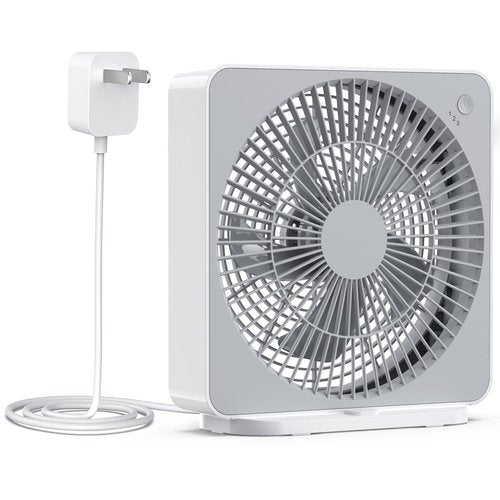 ASKPULION 10 Inch Small Box Fan, 3 Speeds Square Table Fan Powered by AC Adapter, Quiet Running, Air Circulator Small Window Fan for Bedroom Bathroom Kitchen Home Desktop