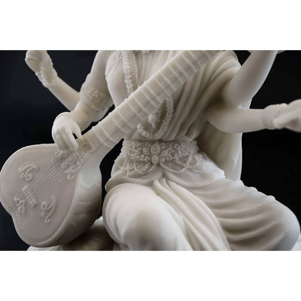 Top Collection Saraswati Statue - Hindu Goddess of Knowledge, Music & Art Sculpture in White Marble Finish- 5.75-Inch Figurine