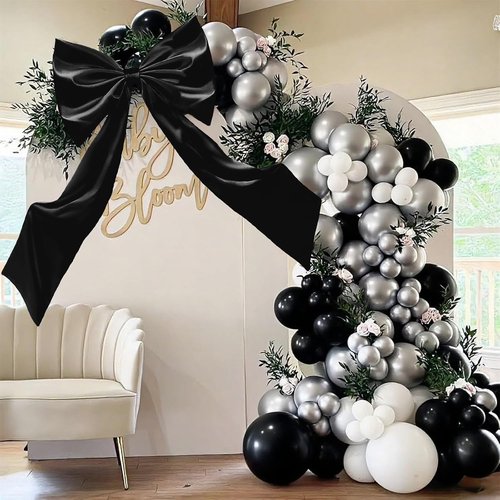 Coquette Large Satin Bow - 24 x 42 Inches | Giant Black Bow Ribbon for Room Decor & Party Backdrop