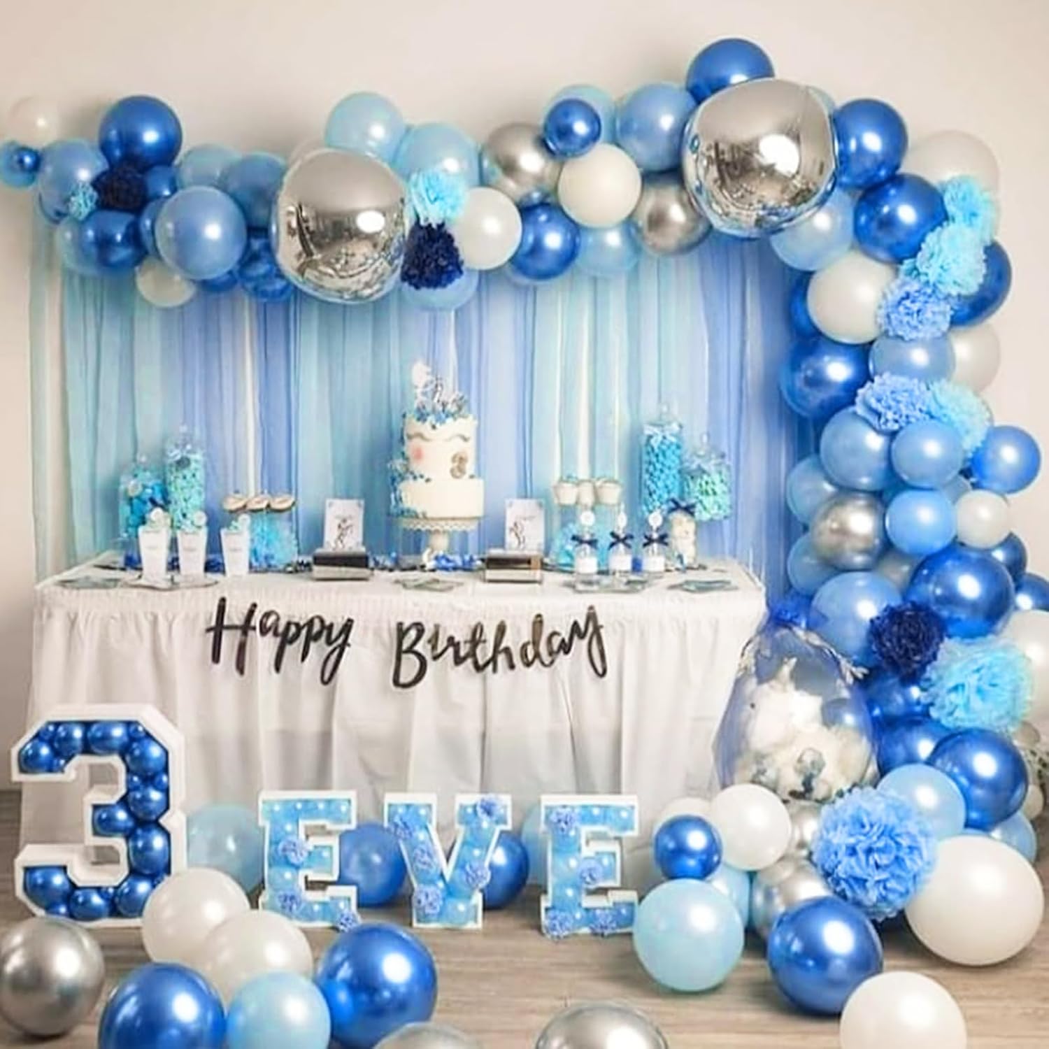 Skiennix Metallic Blue Balloons - 120-Piece Set in Various Sizes for Graduation, Baby Shower & Wedding Decor