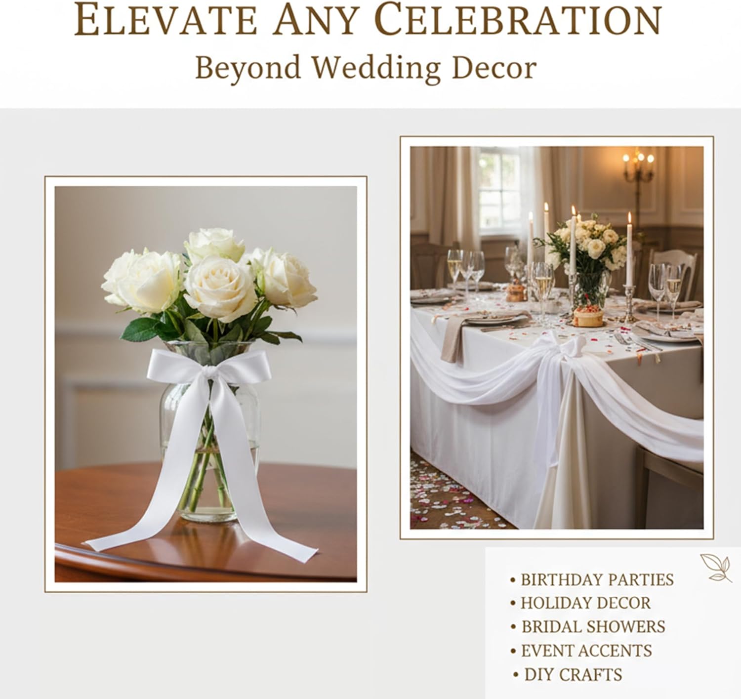 Skiennix Wedding Ribbons - 30 Pcs Satin Chair Sashes for Aisle & Pew Decorations | 90.55"x1.96" White