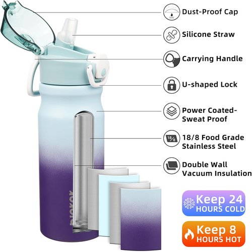 BJPKPK 18oz Insulated Water Bottle - BPA-Free Stainless Steel Flask with Straw | Ocean Dream Design