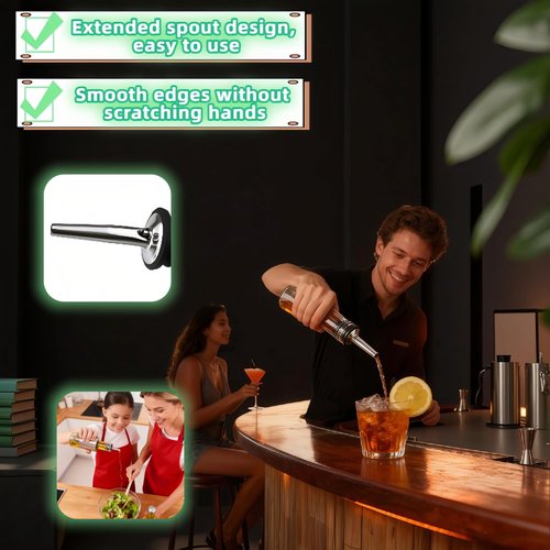 4PCS Premium Wine and Oil Pourer Set, 304 Stainless Steel Pour Spouts for Liquor & Oil - Reusable, Dishwasher Safe, Precision Flow Control, Leak-Proof Seal, Fit Most Wine & Whiskey Bottles (XS)