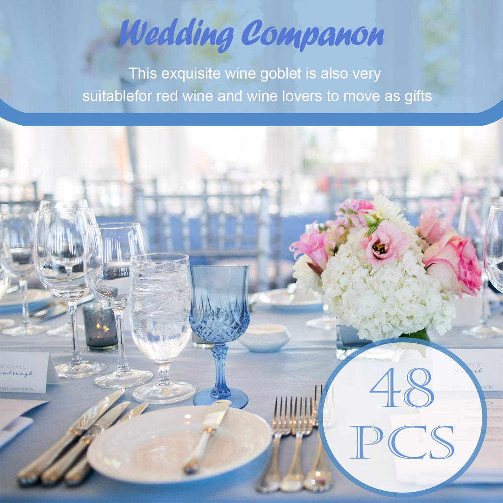 Veiuwa 48 PCS Blue Plastic Wine Glasses,Reusable Plastic Wine Glasses,Blue Goblet Glass,Durable and Sturdy Cups Can Be Used for Various Parties Such as Weddings!