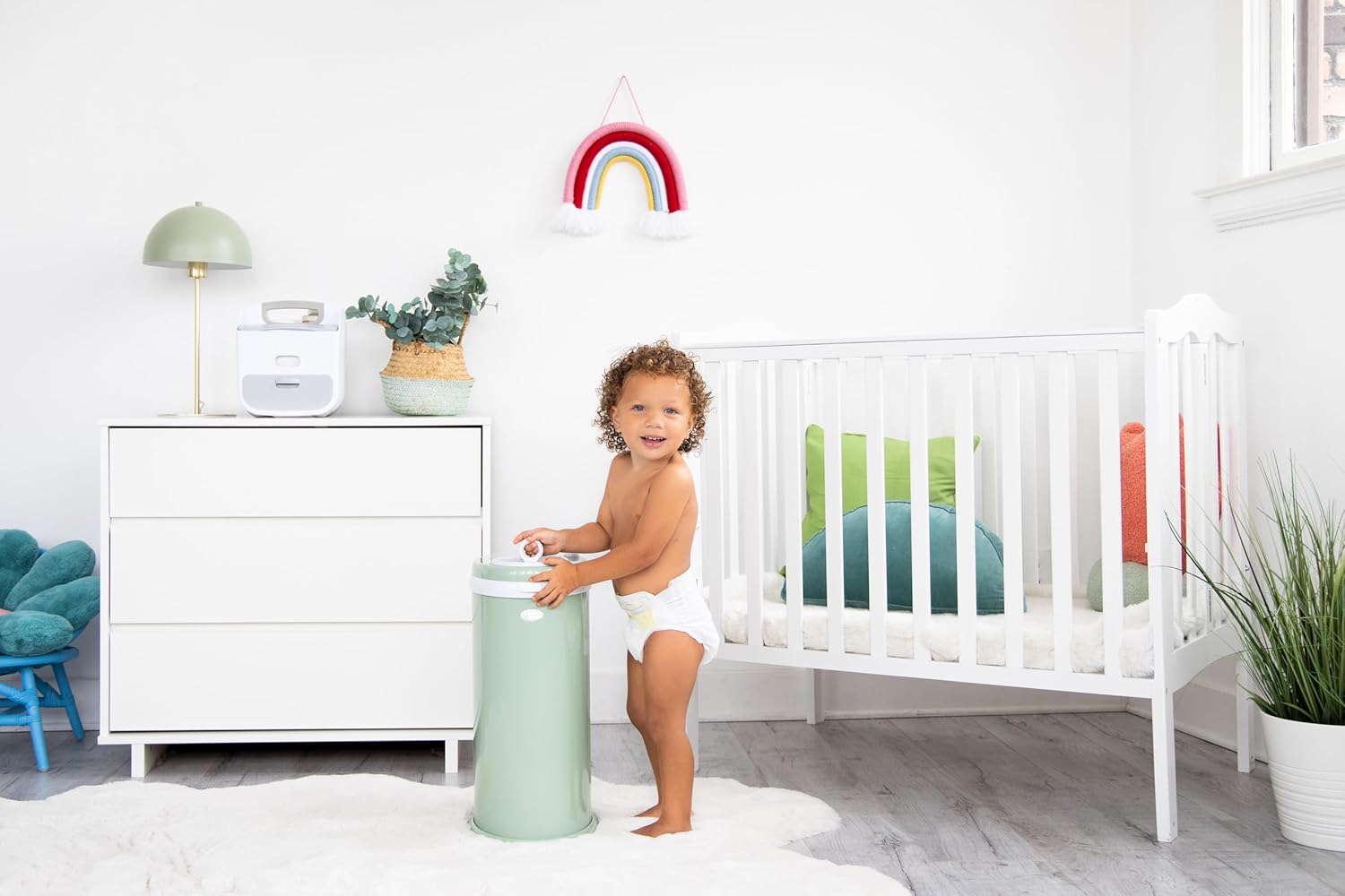 Ubbi Steel Diaper Pail - Odor Locking Design, No Special Bag Needed | Award-Winning Sage Green