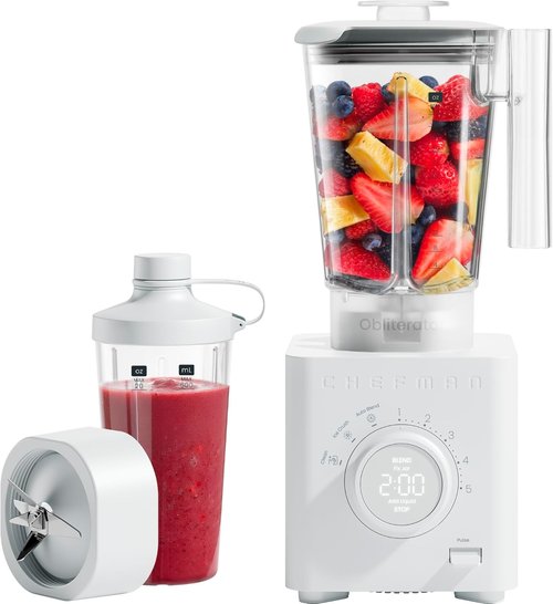 Chefman Obliterator 48 oz Countertop Blender - 1380W Motor for Smoothies & Ice Crushing | Includes 20 oz Travel Jar