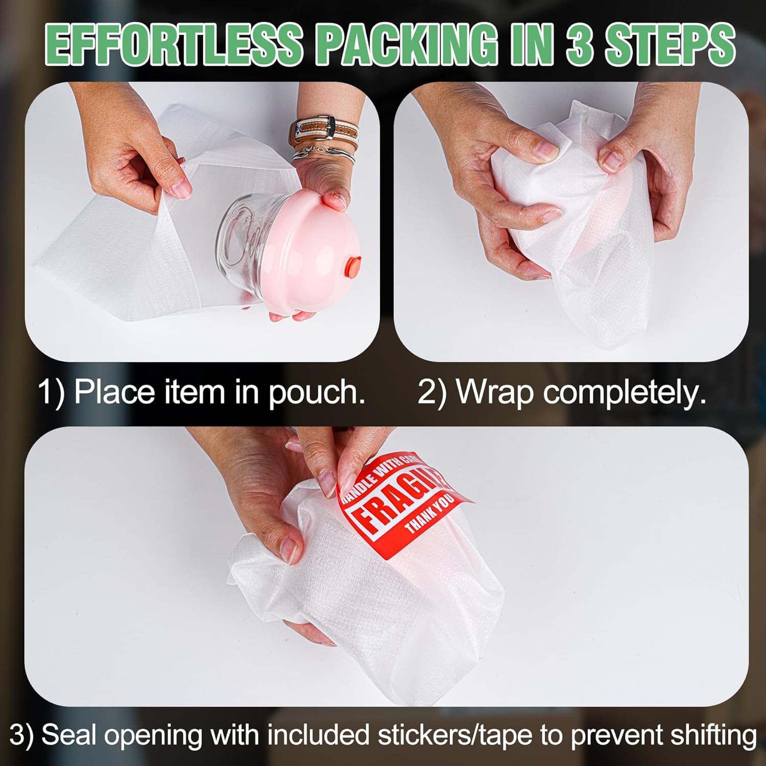 Regine Switzerland Dish Packing Supplies - 540 Pcs Foam Wrap & Fragile Stickers | 4 Sizes Included