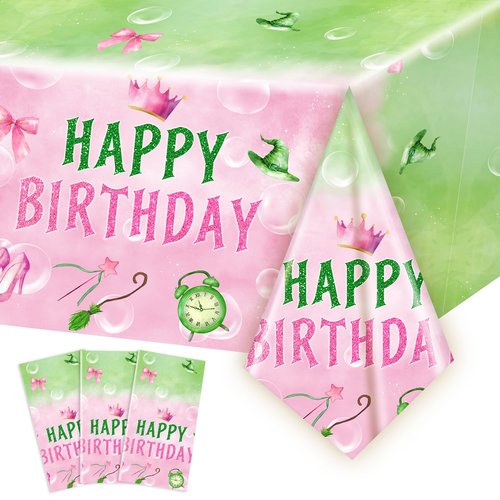 ASLERMURE 3pcs Pink and Green Bow Tablecloth, 54 x 108 inch Bow Party Supplies Decorations, Bow Disposable Table Cover for Wedding Engagement Bridal Birthday Decorations, Girls Birthday Party Supplies