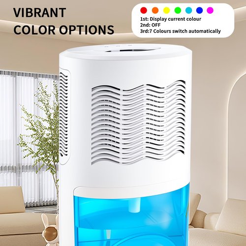 Dehumidifier for Home with Colorful Light Auto Shut Off Protection Ideal for Bedroom and Basement 2 Working Modes Daytime and Nighttime Efficient Moisture Removal System