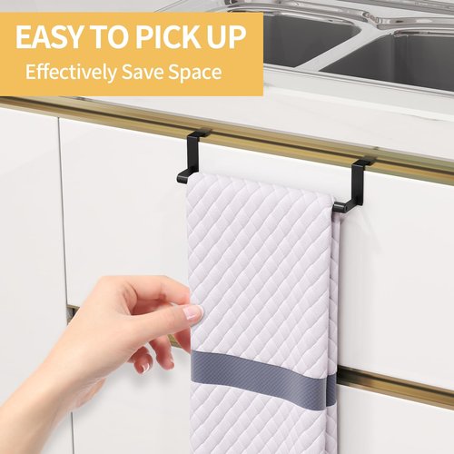 STWWO Over The Door Towel Rack, Kitchen Towel Holder Over Cabinet Door Towel Bar Stainless Steel for Cupboard for Kitchen Dish Towel Holder Hanger, 2 Pack (Black)