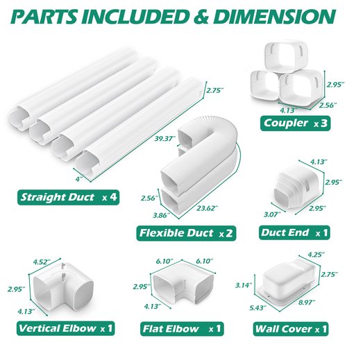 TAKTOPEAK 4'' 17 Ft Mini-split Line Set Covers, Line Hide Cover Kit for Mini Split Air Conditioners and Central AC